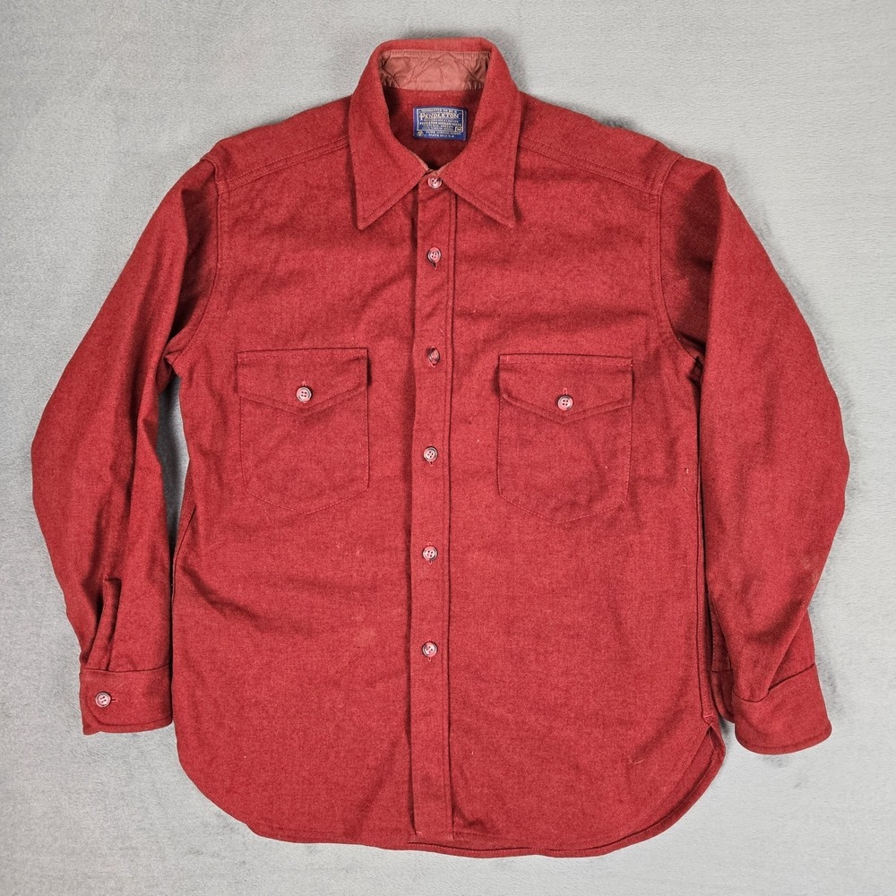VTG Pendleton Wool Flannel Shirt Jacket Mens Medium Cardinal Flap Pockets USA